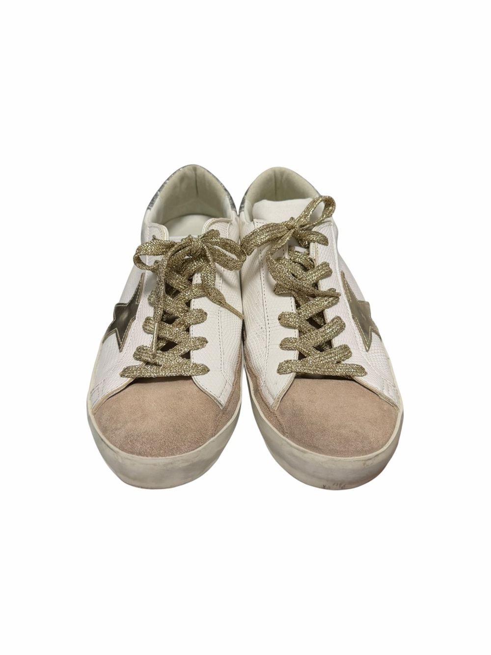 Golden Goose Textured White/Silver Glitter Leather Sneakers